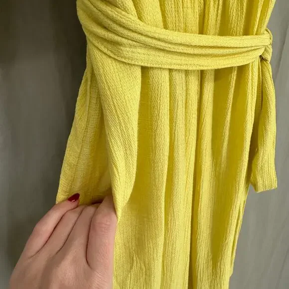 Victoria Sophia Dress Large Yellow Midi Pockets Belted Ruffle Cottage Boho Flowy - Picture 8 of 11